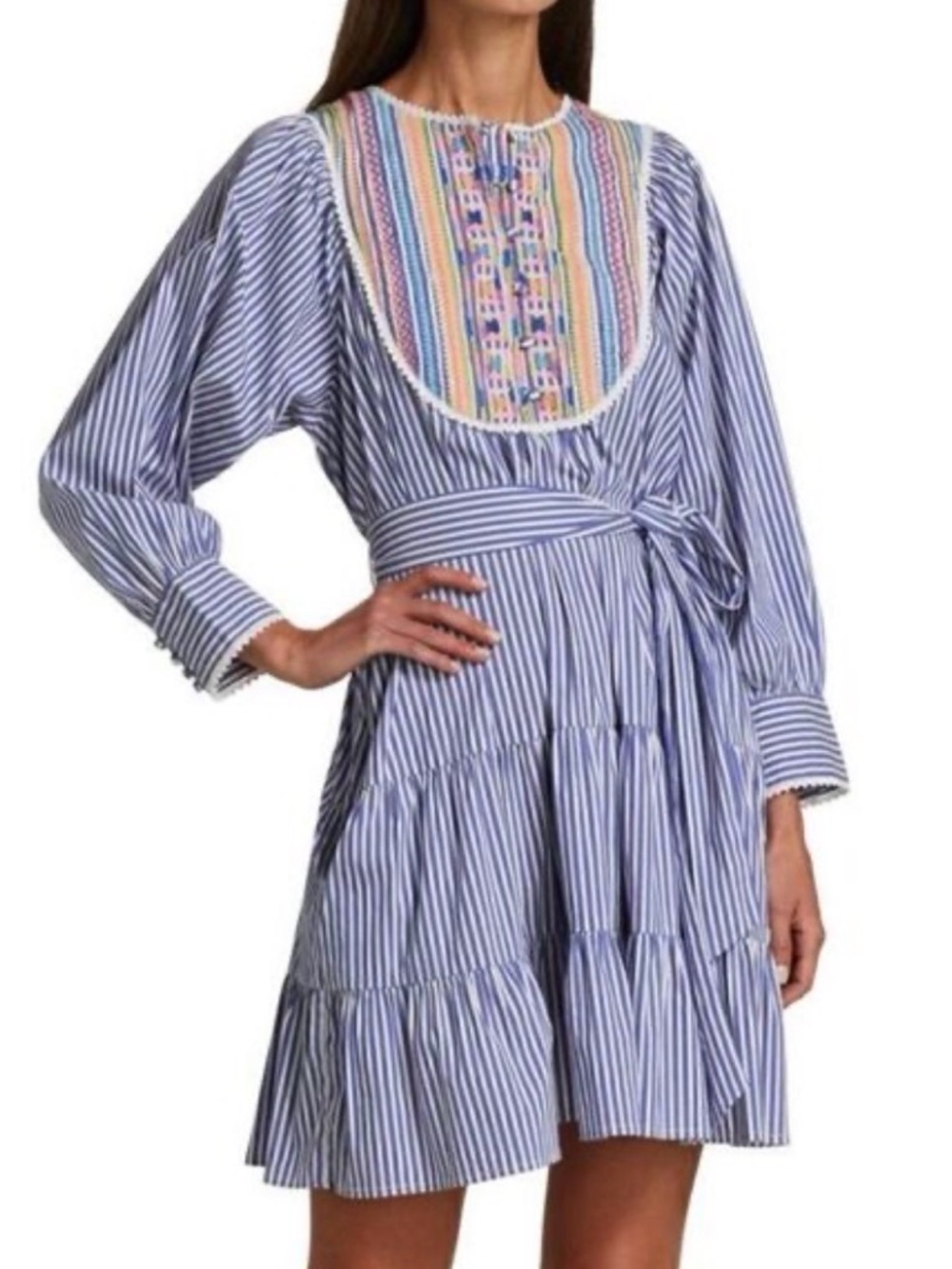 Tanya Taylor Blue and White Striped Dress